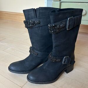 Vera Wang Lavendar Label Black Women's Leather Jeweled Moto Boots Size 7.5